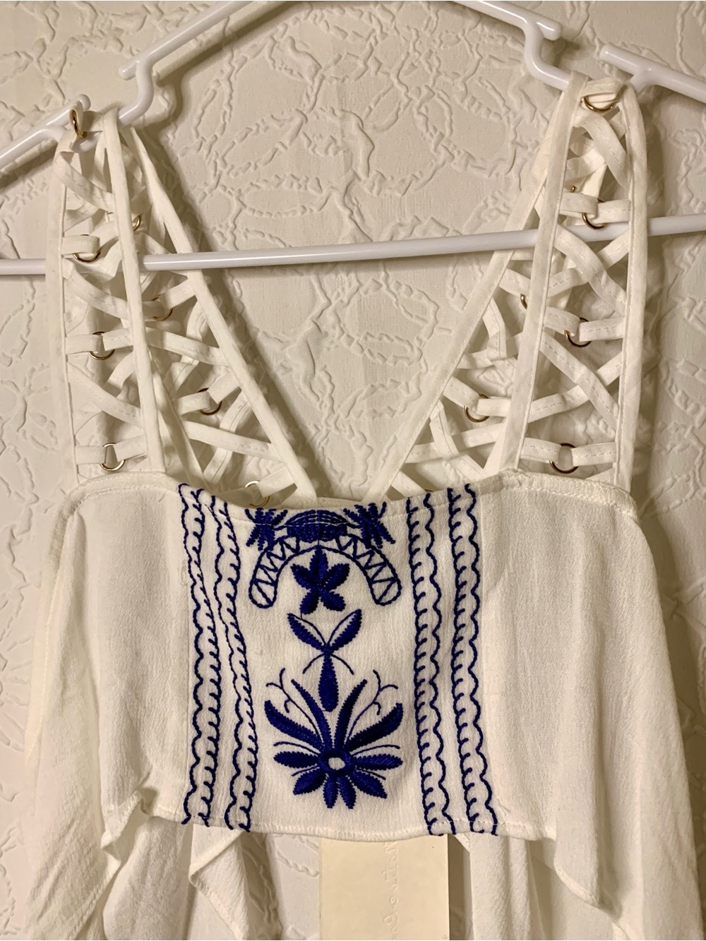 Native Rose White Embroidered Tank Crop Top
